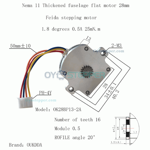 Oukeda Nema 11 Flat Pancake Stepper Motor with Gearbox 2 Phase 1.8 Deg 2.5Ncm 4 Wires